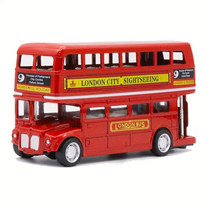 1 64 Alloy London Bus Model Childrens Toy Car Ornaments Pull Back Car Double Decker Bus Christmas Halloween Gift