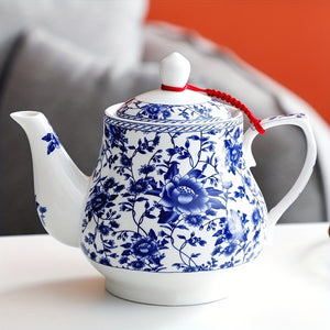 135oz Ceramic Charming Blue White Floral Teapot Perfect for Home or Restaurant Use