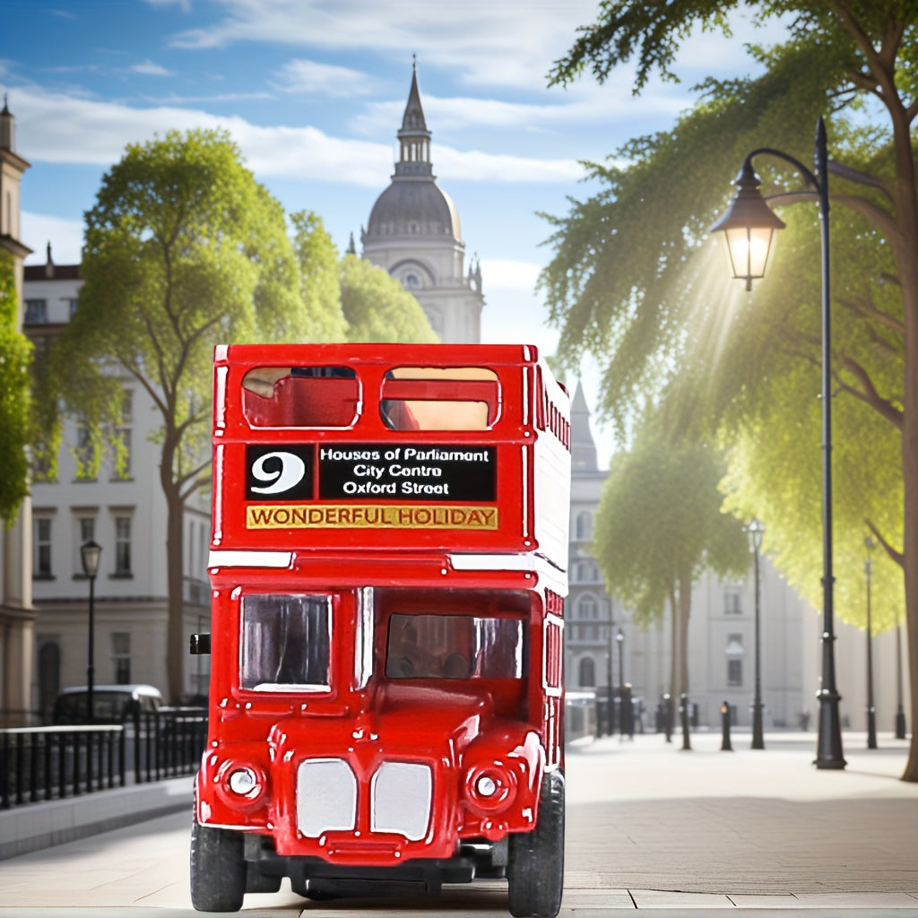1pc Red Metal Alloy London Sightseeing Bus Model DoubleDecker Toy Car with PullBack Vehicle Function for ChristmasHalloweenBirthday Gift