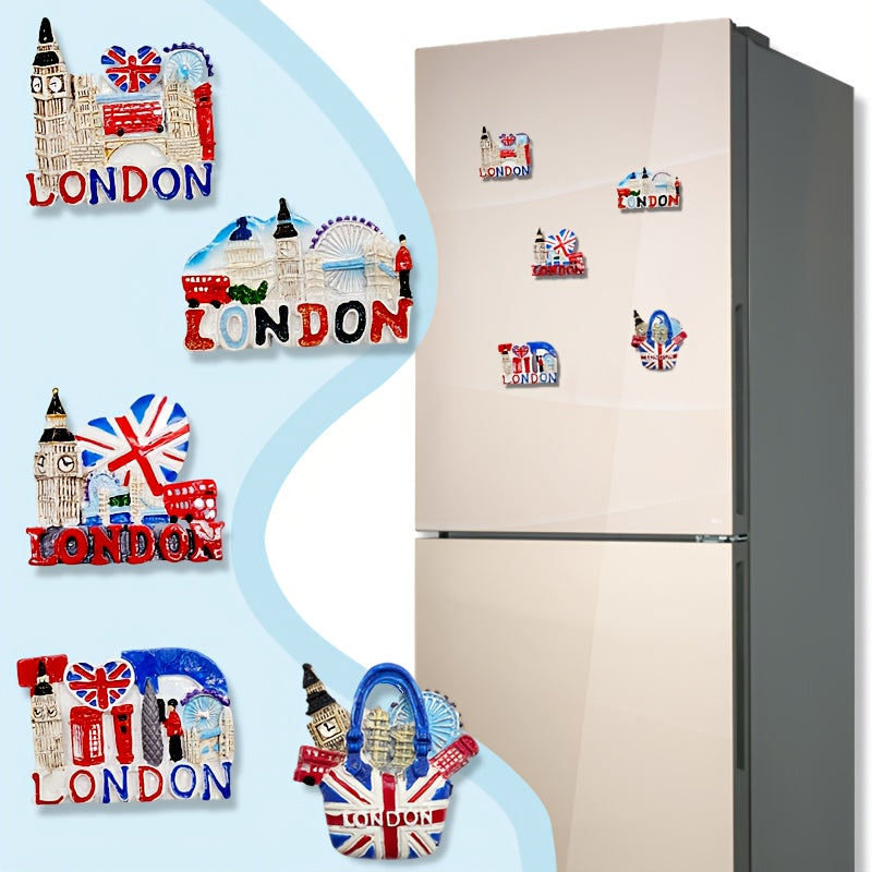 1pc of refrigerator sticker with building signs in London England resin London tourist souvenirs red doubledecker bus guards post box telephone booth London Eye Big Ben theme Map as a collection for travel lovers
