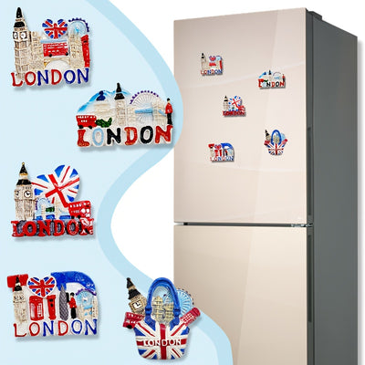 1pc of refrigerator sticker with building signs in London England resin London tourist souvenirs red doubledecker bus guards post box telephone booth London Eye Big Ben theme Map as a collection for travel lovers