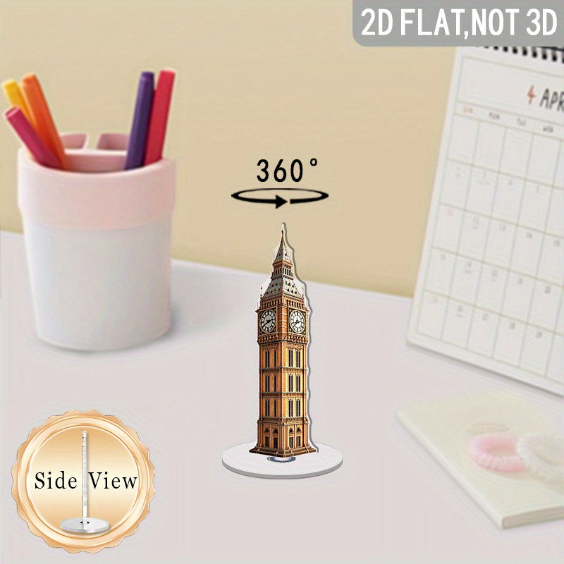 2D Flat 1pc 2D Flat Rotating Acrylic Desktop Ornament  Detailed Big Ben London Landmark Model BatteryFree IndoorOutdoor Decor for Office Home Library Study Areas Library Accent Piece Sleek Modern Decor Crafted with Care 2D Flat