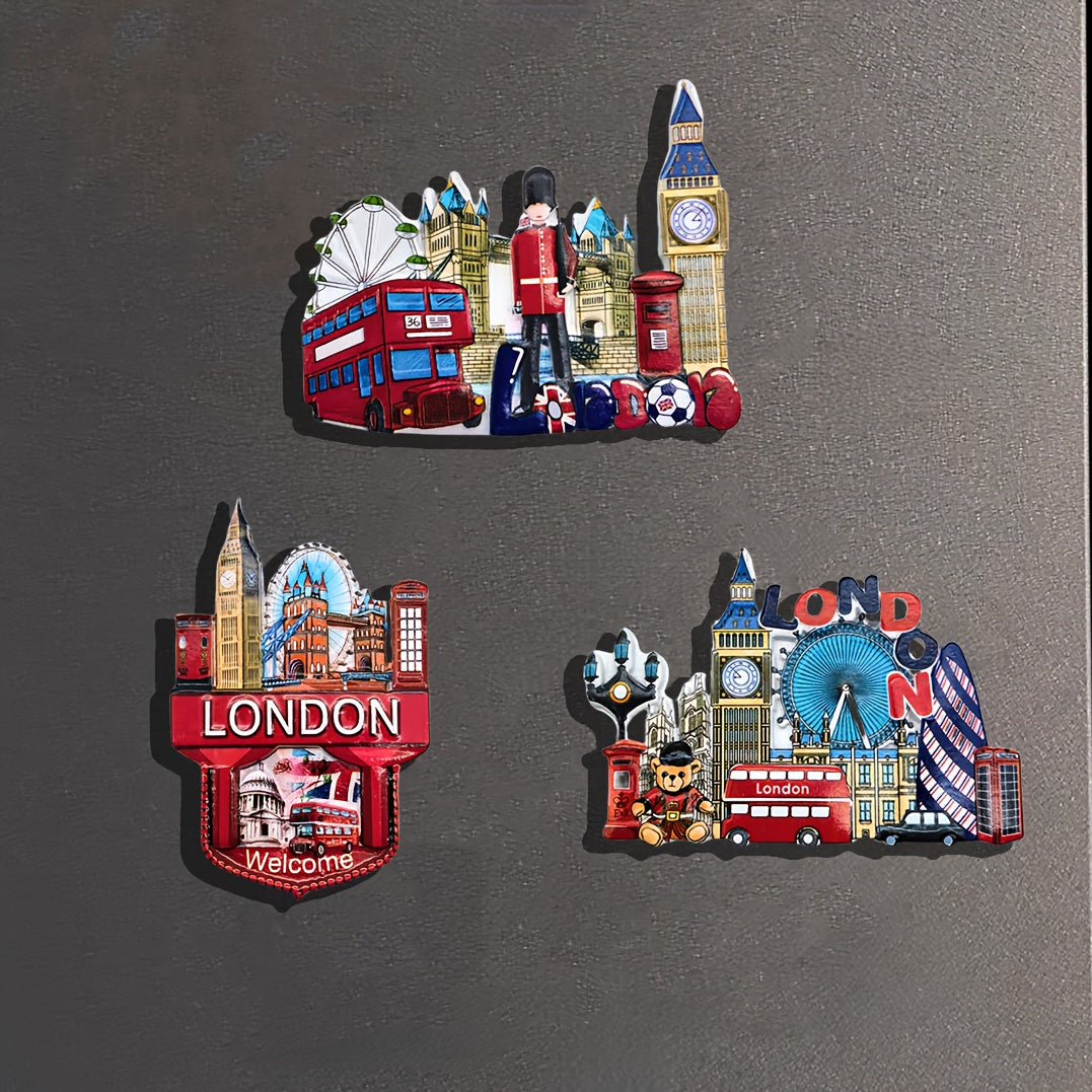 1PC London Themed Resin Fridge Magnet  Iconic British Landmarks  Flags Design for Kitchen Decor Collectible Souvenir No Electricity Needed Fits Various Holidays  Perfect for Gift  Collectors