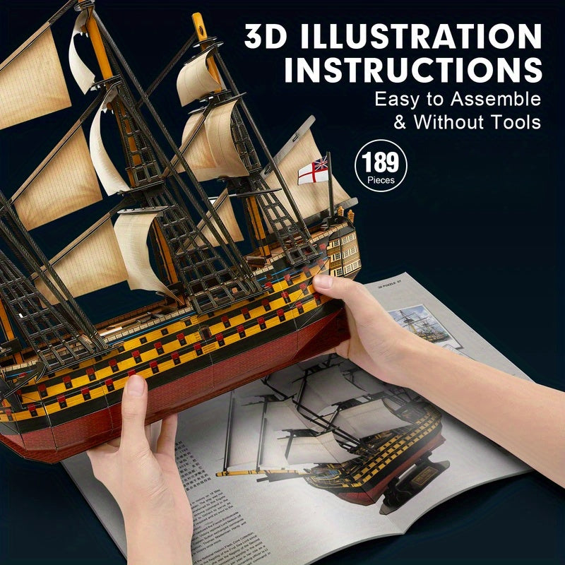 3D Stereoscopic Puzzle  HMS Victory Model Ship Toy with Sails  British Flag  Ideal Christmas or Halloween Gift Festive Gift ItemHistorical Ship ModelDetailed Construction Nautical Decor
