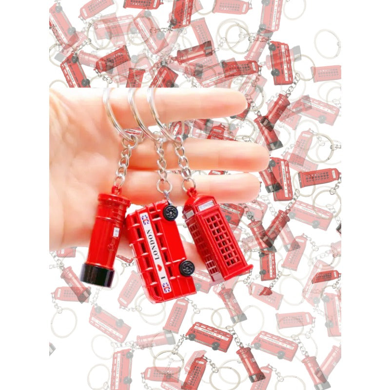 10pcs London Double Decker Bus Metal Keychain  Charming British Style Travel Souvenirs Retro Car Model Pendant Souvenirs