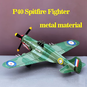 Limited Edition Handmade Metal P40 Spitfire Fighter Jet Model  Retro Camouflage Green with Red  Blue Roundels NonFunctional Ornamental Replica for Military Enthusiasts Home Decor Collectible Craft Fighter Jet Toy