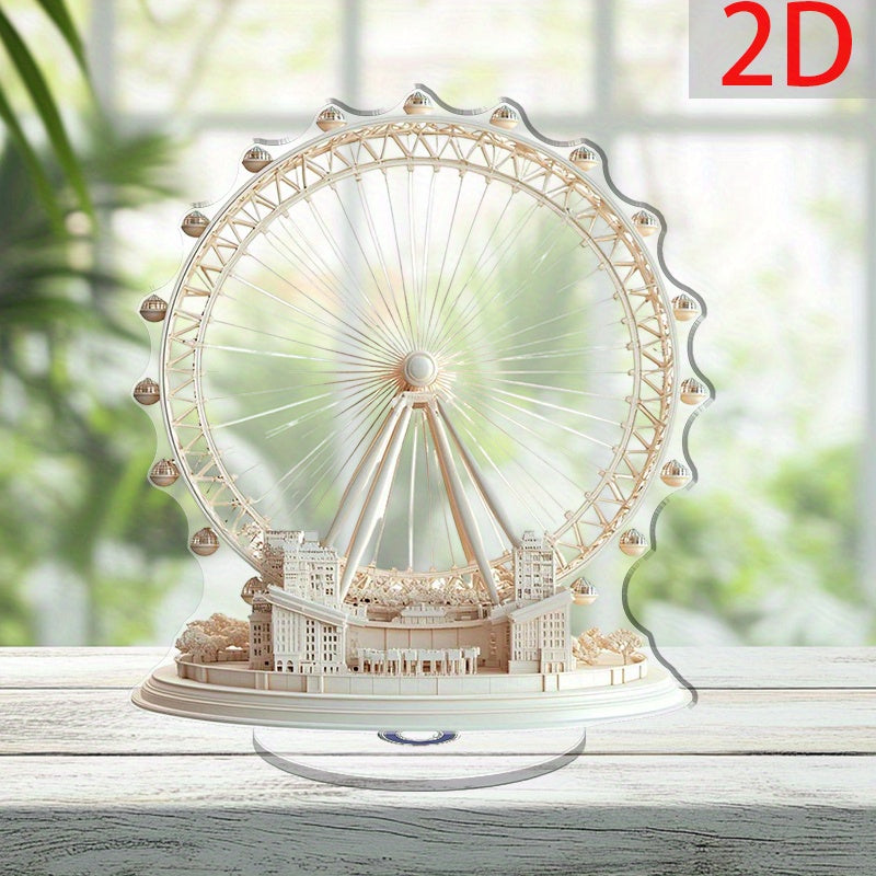 2D Flat 1pc Rotatable London Eye Acrylic Desktop Decor  Elegant 2D Flat Design with Base for Stylish Office  Bedroom Display IndoorOutdoor Use White Acrylic Material Office Decor